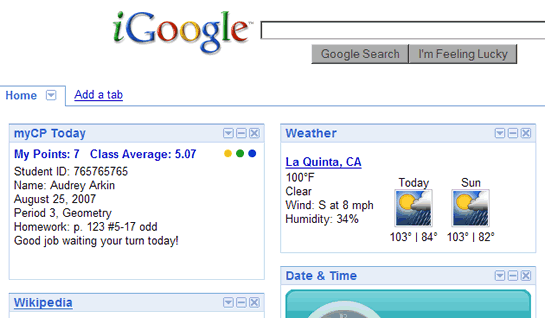Snapshot of Google Gadget